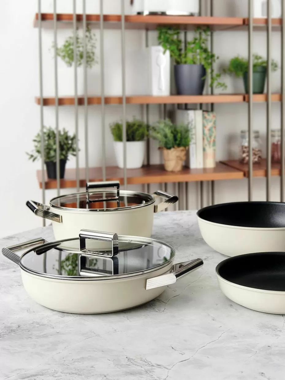Töpfe-Smeg Schmortopf 50's Style mit Deckel und Antihaftbeschichtung Off White
