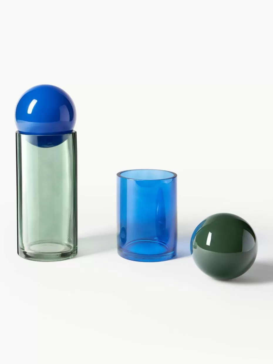 Deko-Objekte-Westwing Collection Schmuckdosen Tarli aus Glas, 2er-Set Grün- , Blautöne