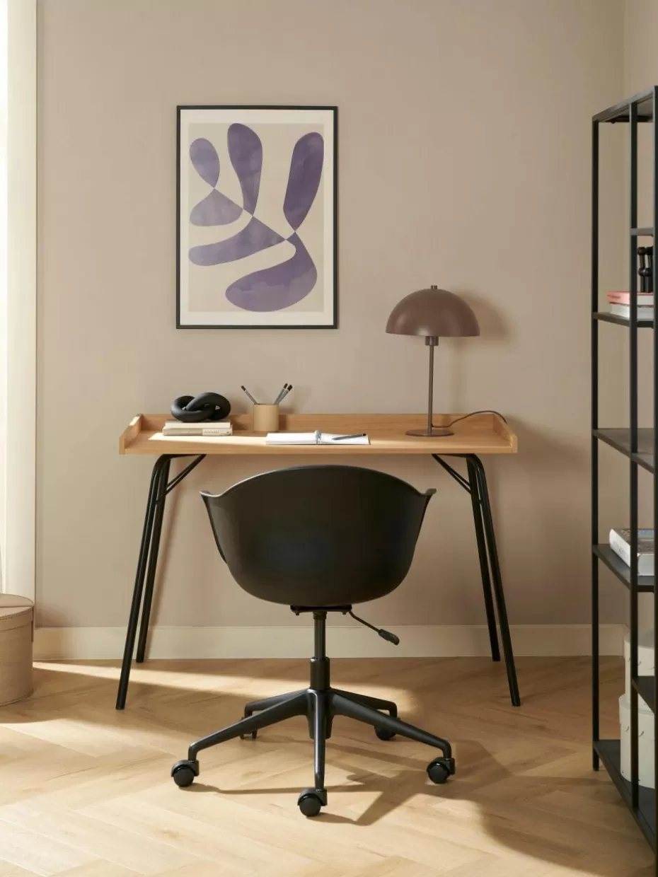 Schreibtische-Westwing Schreibtisch Rayburn mit Eichenholzfurnier Holz, hell, Schwarz