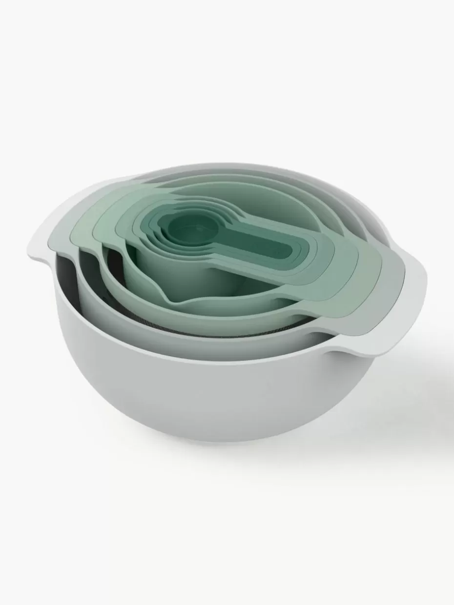 Küchenhelfer-Joseph Joseph Schüsseln und Messlöffel Nest Plus, 9er-Set Grün- und Grautöne