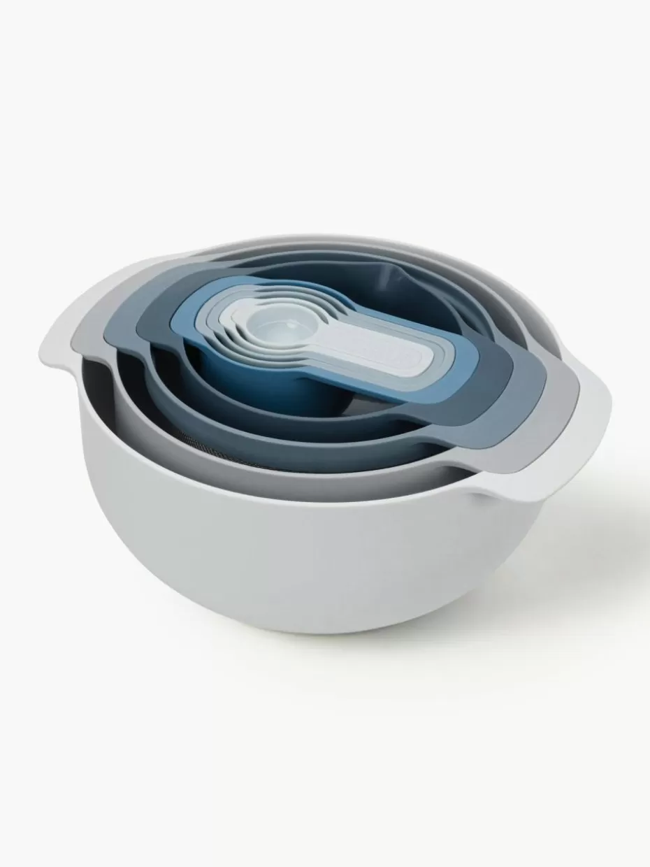 Küchenhelfer-Joseph Joseph Schüsseln und Messlöffel Nest Plus, 9er-Set Blau- und Grautöne