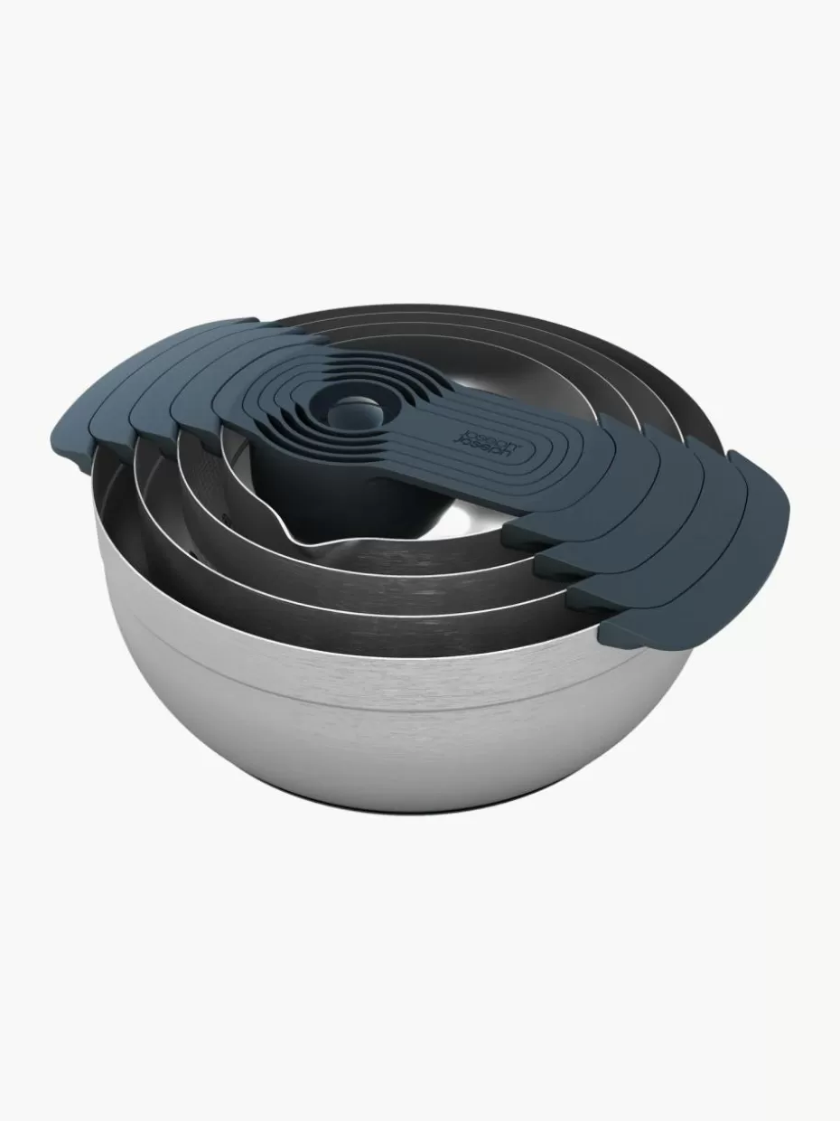 Küchenhelfer-Joseph Joseph Schüsseln und Messlöffel Nest Plus, 9er-Set Silberfarben, Dunkelblau