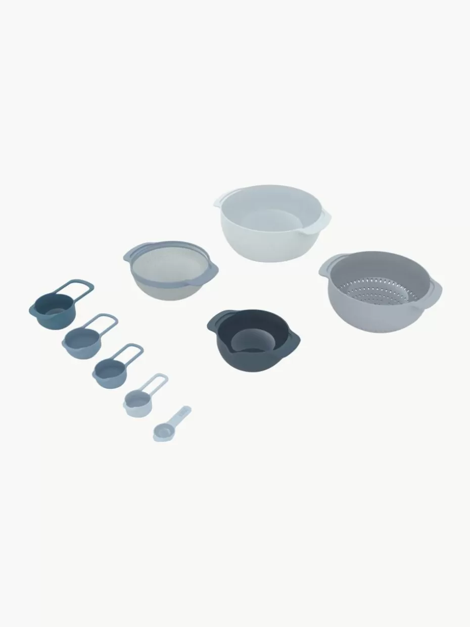 Küchenhelfer-Joseph Joseph Schüsseln und Messlöffel Nest Plus, 9er-Set Blau- und Grautöne