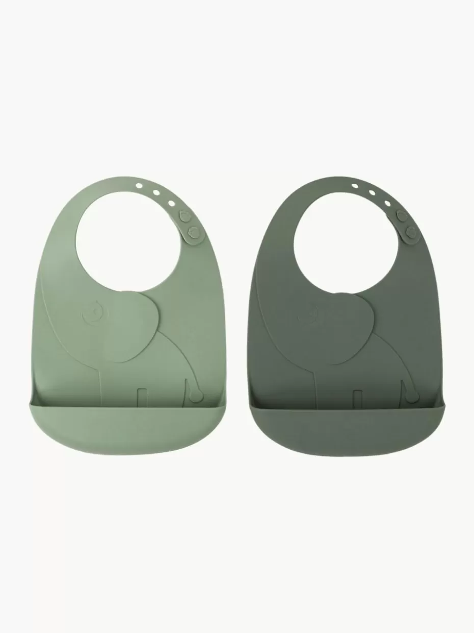 Tischsets & Lätzchen-Done by Deer Silikon-Lätzchen Peekaboo, 2er-Set Grüntöne