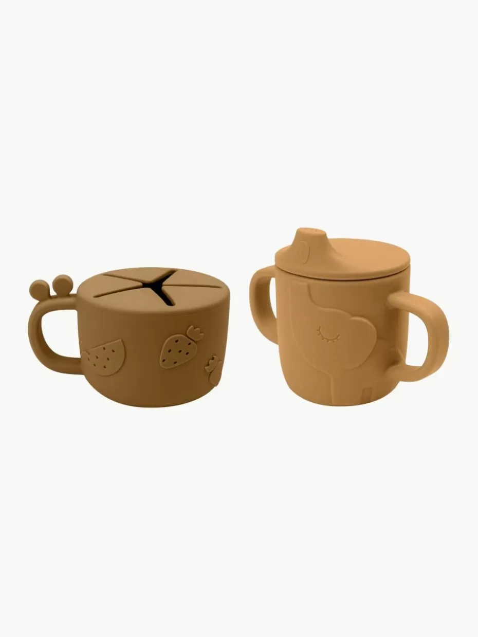 Kindergeschirr-Done by Deer Snack- und Trinkbecher Peekaboo, 2er-Set Ocker, Senfgelb