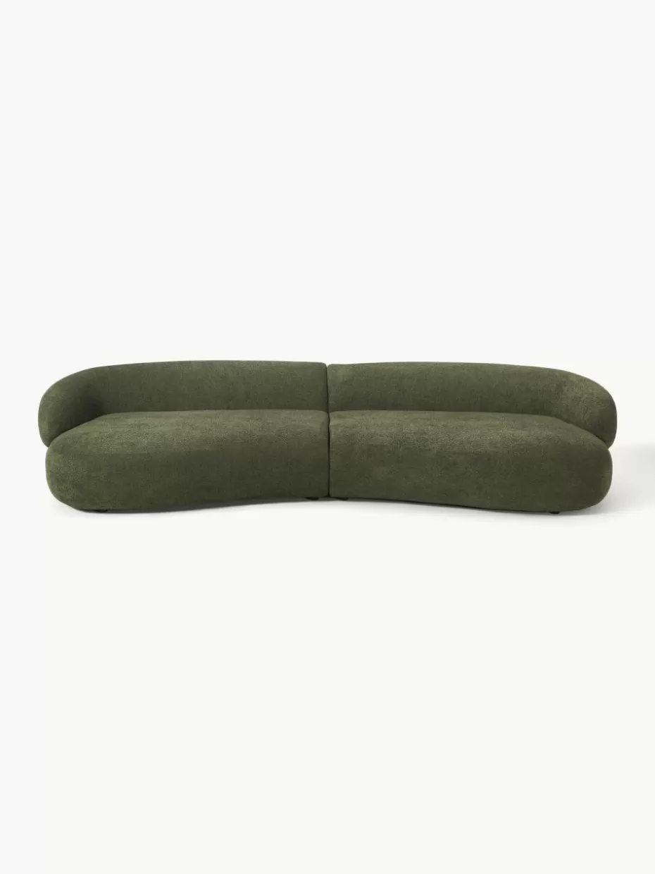 Sofas | Sofaserien-Westwing Collection Sofa Alba (4-Sitzer) aus Teddy-Bouclé Teddy-Bouclé Dunkelgrün