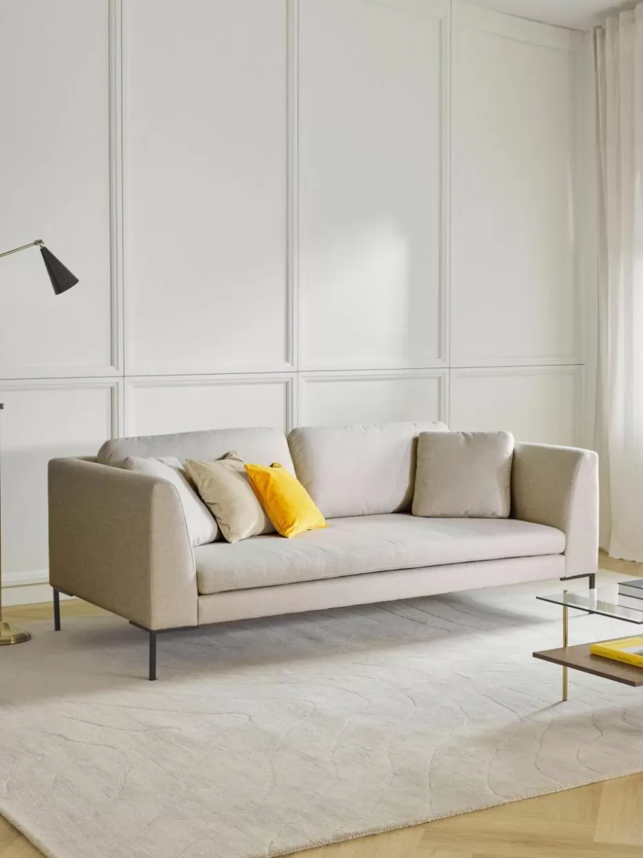 Sofas-Westwing Collection Sofa Emma (3-Sitzer) mit Metall-Füßen Webstoff Hellbeige