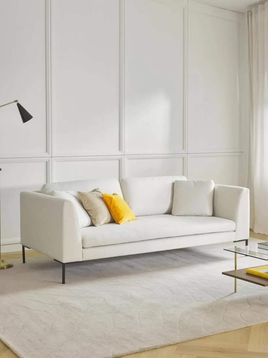 Sofas-Westwing Collection Sofa Emma (3-Sitzer) mit Metall-Füßen Webstoff Off White