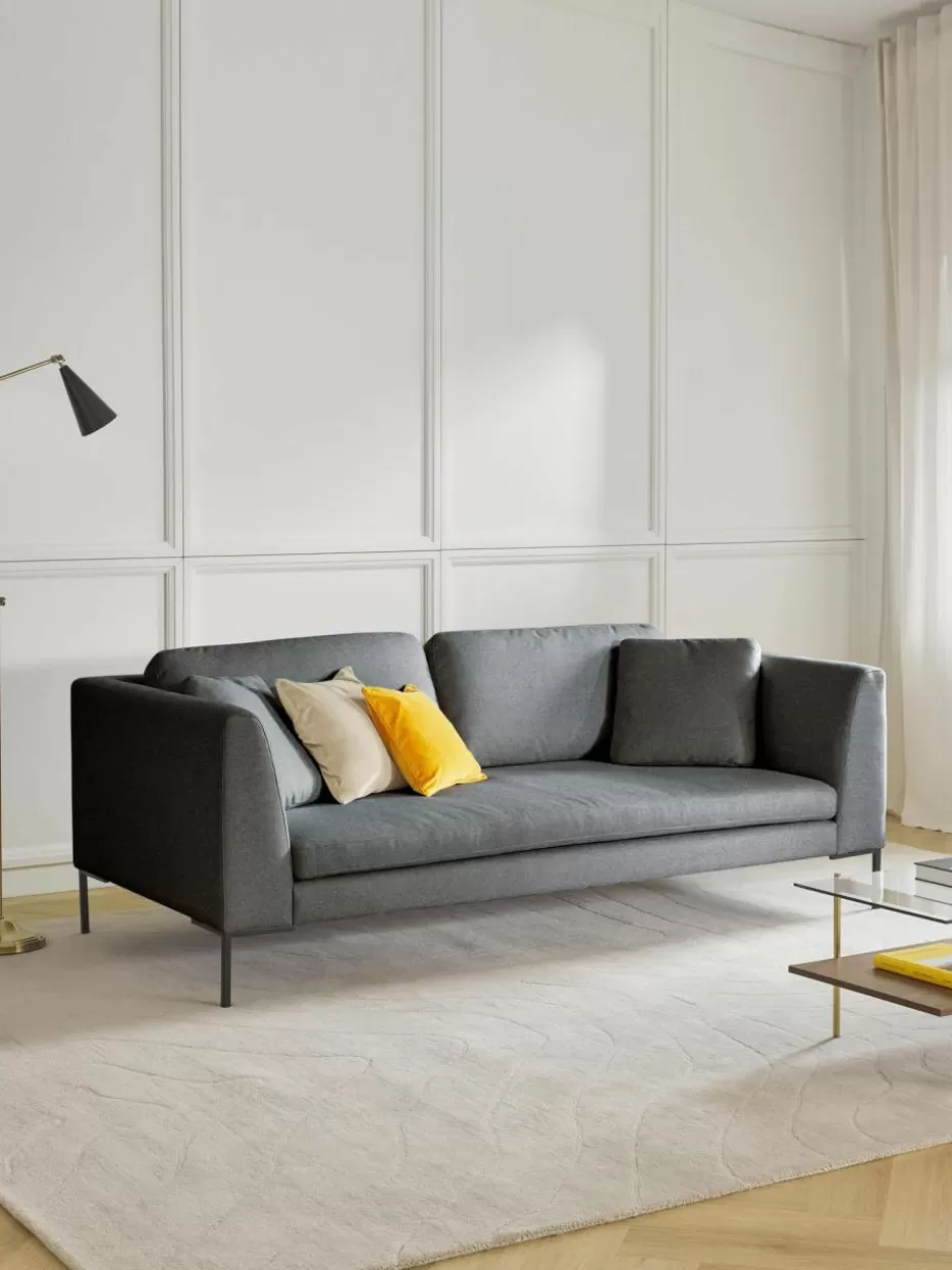 Sofas-Westwing Collection Sofa Emma (3-Sitzer) mit Metall-Füßen Webstoff Dunkelgrau