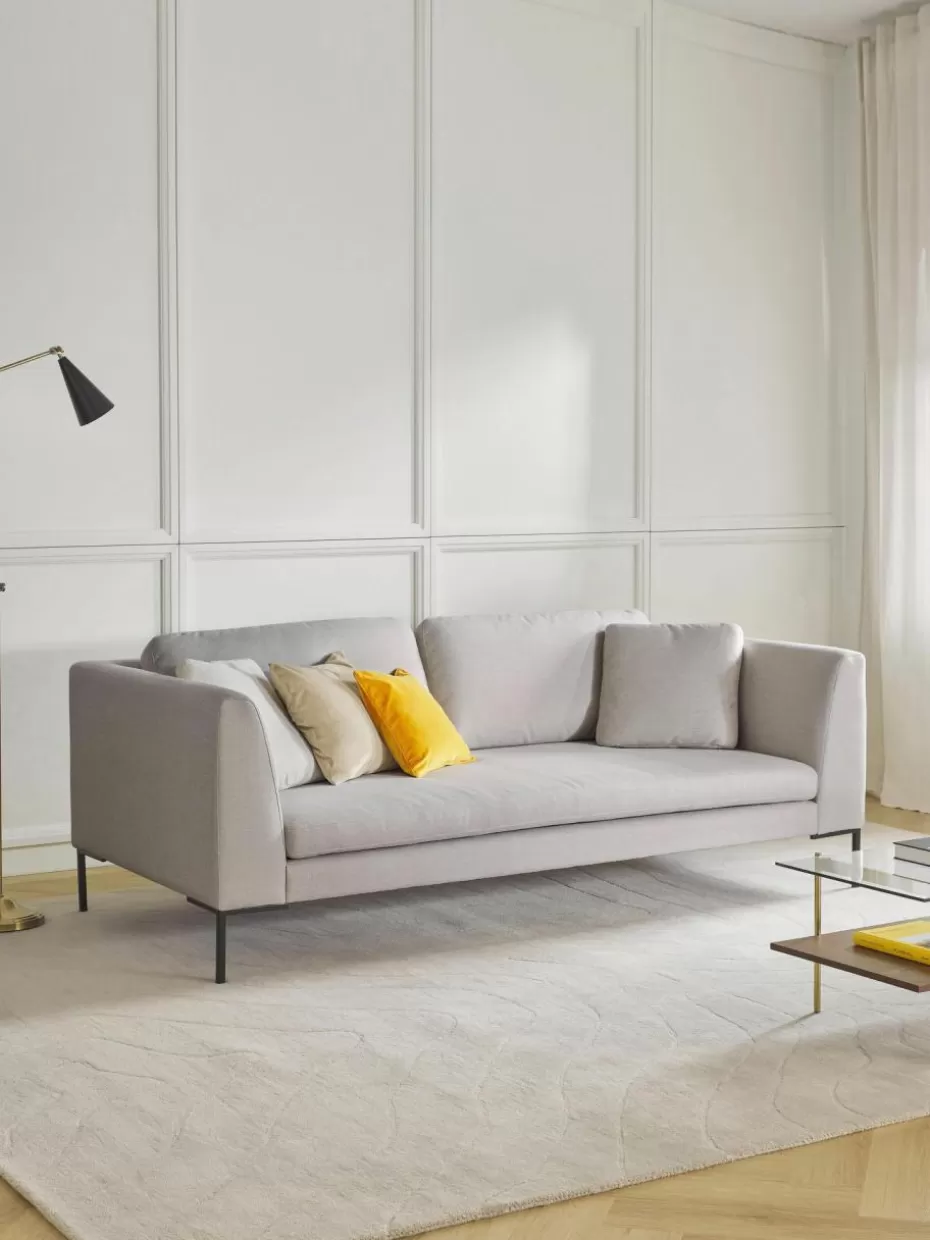 Sofas-Westwing Collection Sofa Emma (3-Sitzer) mit Metall-Füßen Webstoff Hellbeige