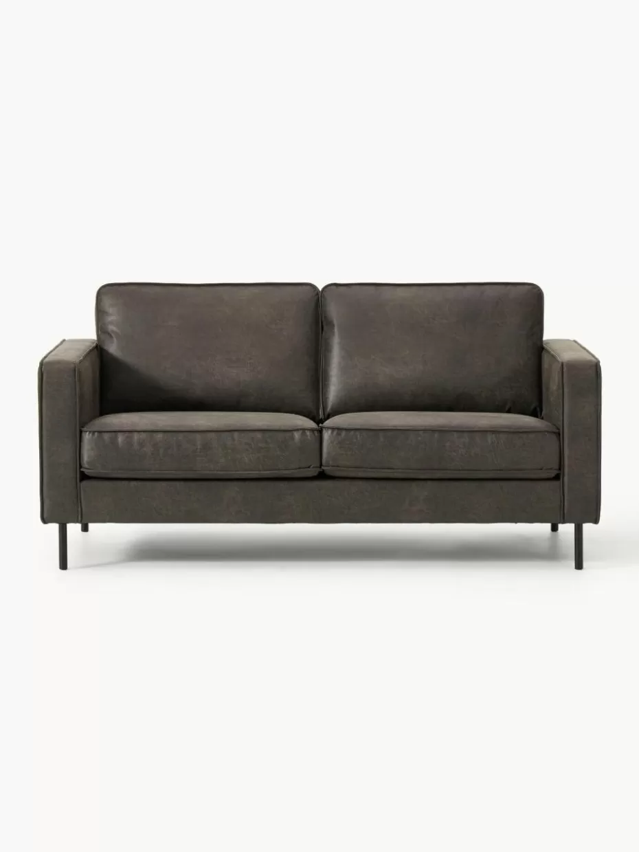 Sofas-Westwing Collection Sofa Hunter (2-Sitzer) aus recyceltem Leder Leder Anthrazit