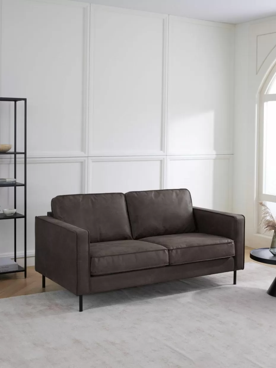 Sofas-Westwing Collection Sofa Hunter (2-Sitzer) aus recyceltem Leder Leder Anthrazit