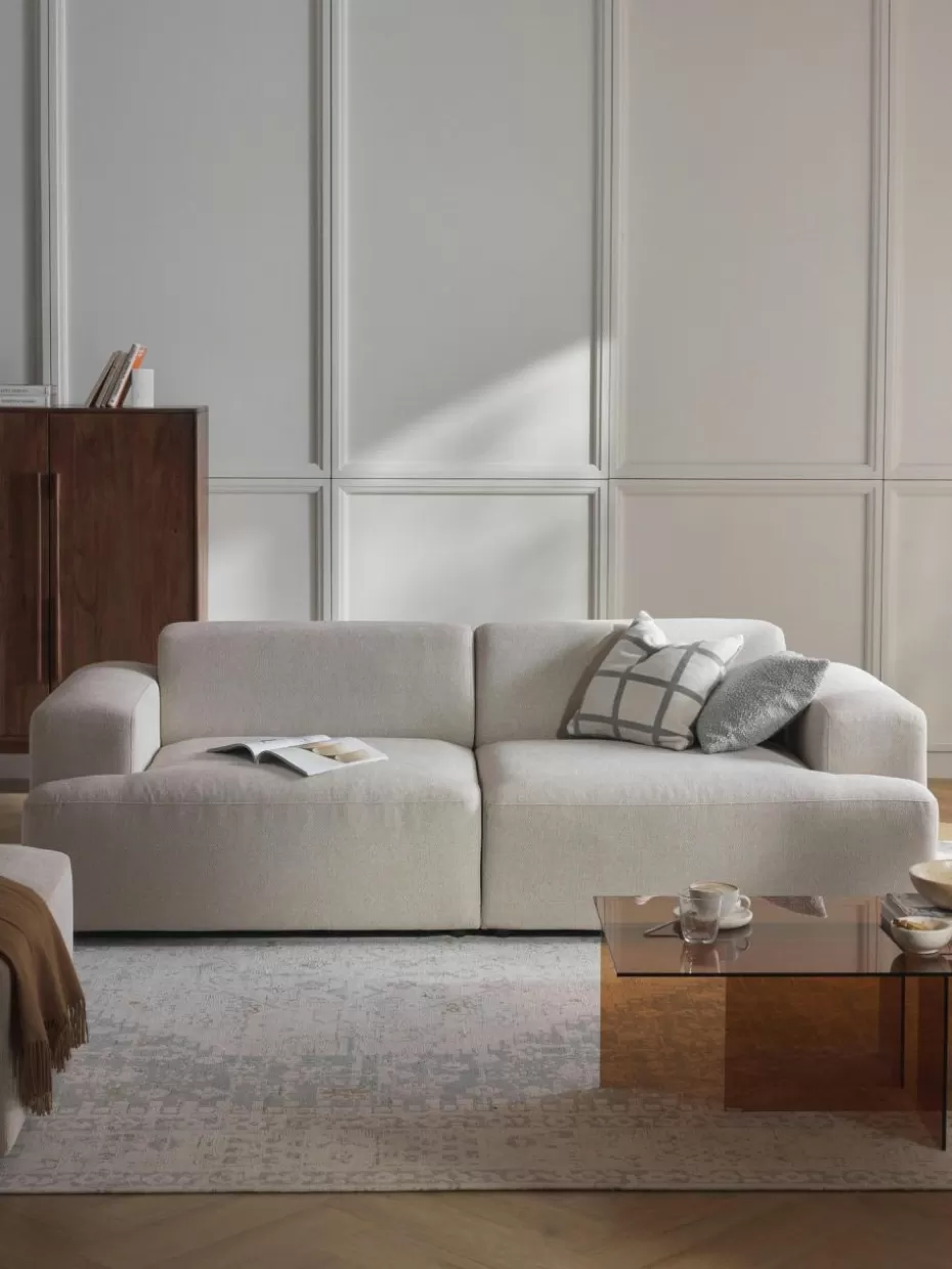 Sofas | Sofaserien-Westwing Collection Sofa Melva (3-Sitzer) Webstoff Hellbeige