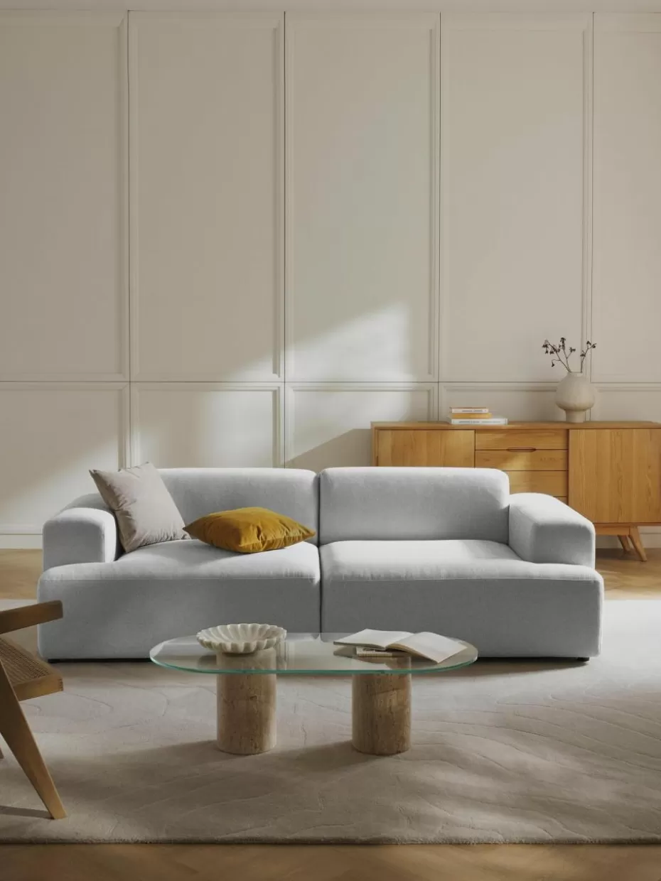Sofas | Sofaserien-Westwing Collection Sofa Melva (3-Sitzer) Webstoff Hellgrau