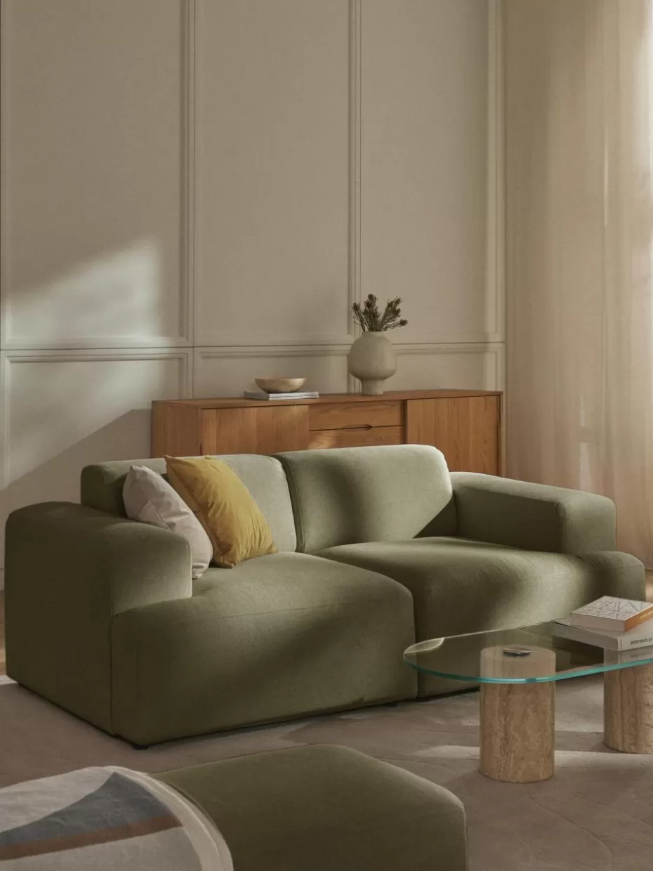 Sofas | Sofaserien-Westwing Collection Sofa Melva (2-Sitzer) Webstoff Olivgrün