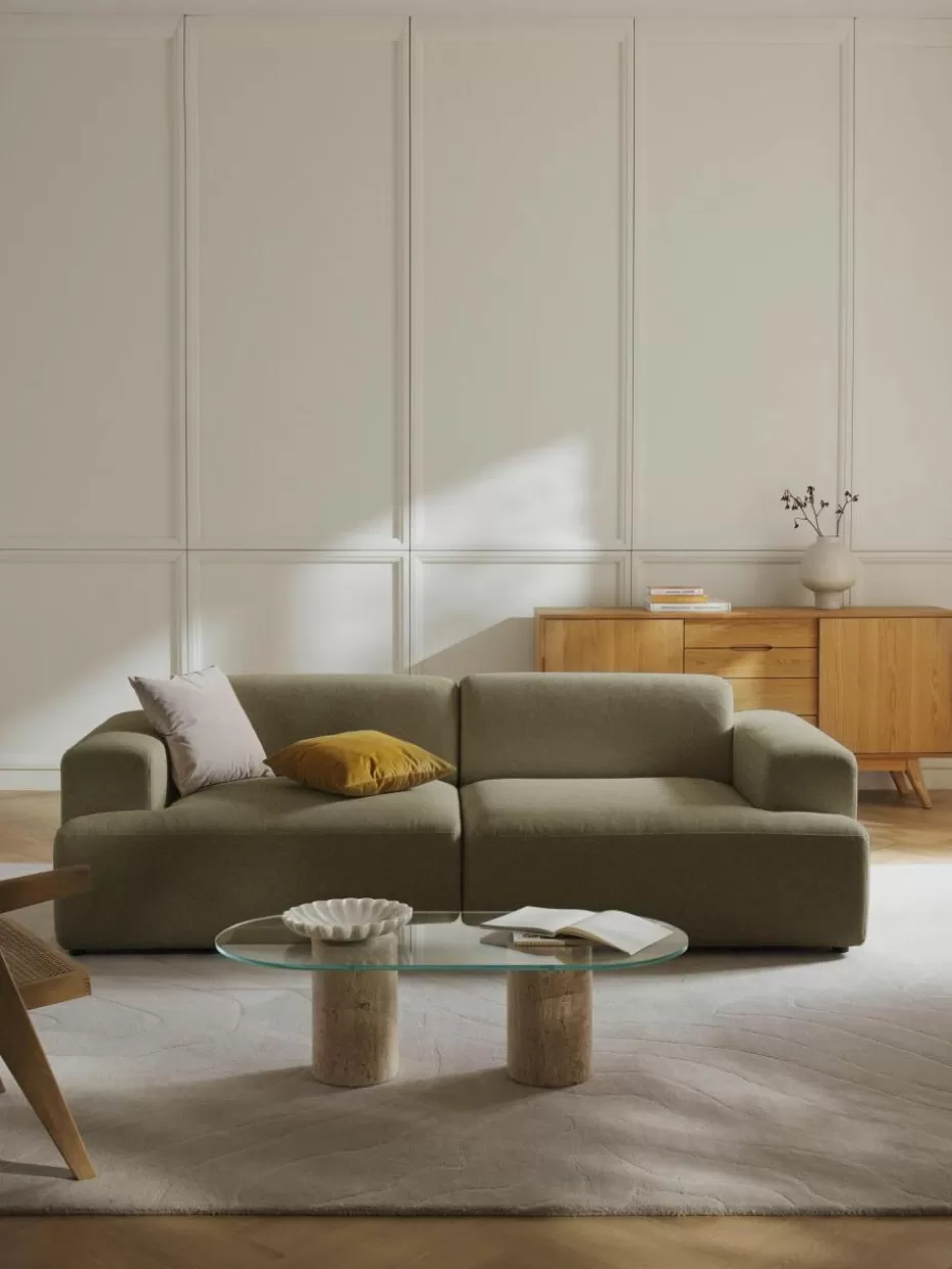 Sofas | Sofaserien-Westwing Collection Sofa Melva (3-Sitzer) Webstoff Olivgrün