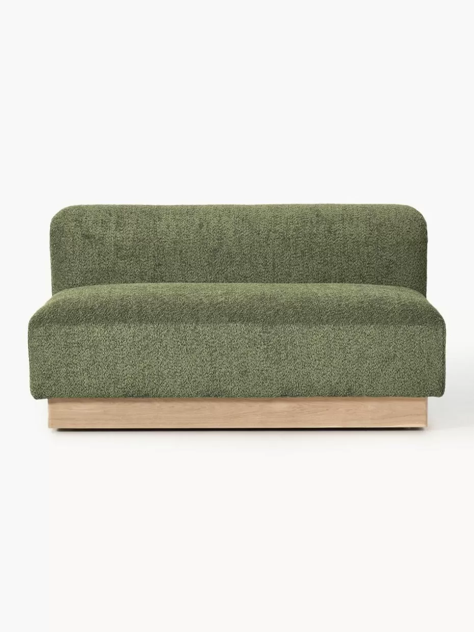 Sofas-Westwing Collection Sofa Natalie (2-Sitzer) aus Teddy-Bouclé Teddy-Bouclé Dunkelgrün, helles Buchenholz