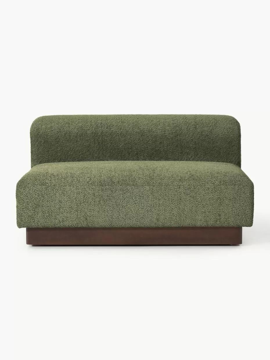 Sofas-Westwing Collection Sofa Natalie (2-Sitzer) aus Teddy-Bouclé Teddy-Bouclé Dunkelgrün, dunkles Buchenholz