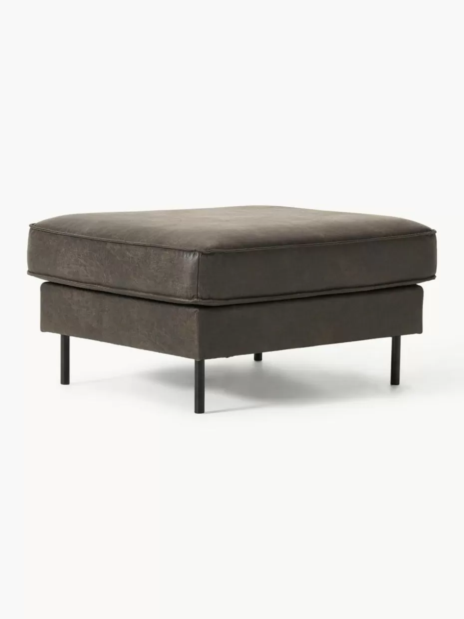 Hocker | Sofaserien-Westwing Collection Sofa-Hocker Hunter aus recyceltem Leder Leder Anthrazit
