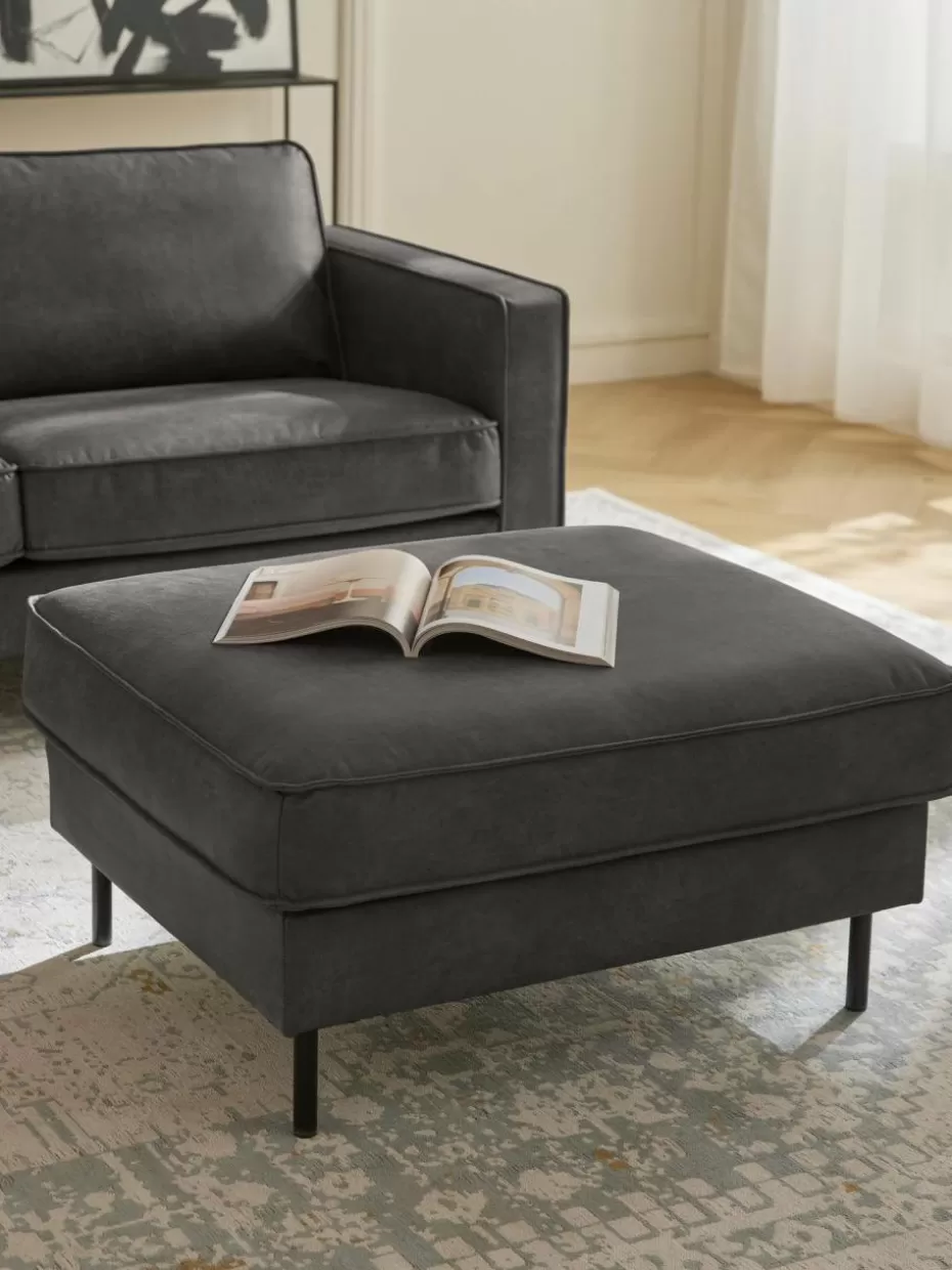 Hocker | Sofaserien-Westwing Collection Sofa-Hocker Hunter aus recyceltem Leder Leder Anthrazit