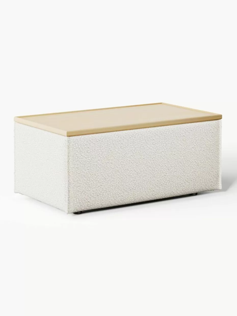 Hocker | Sofaserien-Westwing Collection Sofa-Hocker Lennon aus Bouclé mit Stauraum Bouclé Off White, helles Eichenholz
