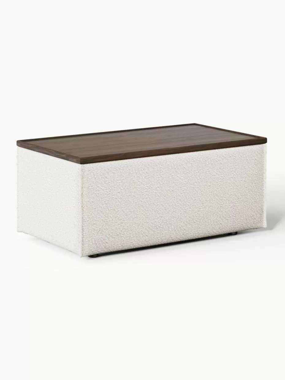 Hocker | Sofaserien-Westwing Collection Sofa-Hocker Lennon aus Bouclé mit Stauraum Bouclé Off White, dunkles Eichenholz