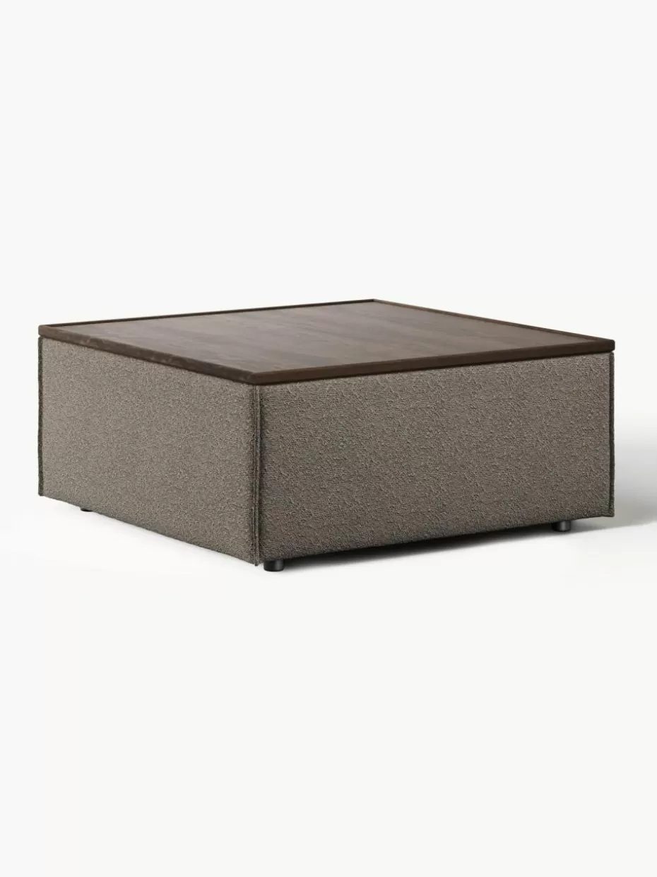 Hocker | Sofaserien-Westwing Collection Sofa-Hocker Lennon aus Bouclé mit Stauraum Bouclé Greige, dunkles Eichenholz