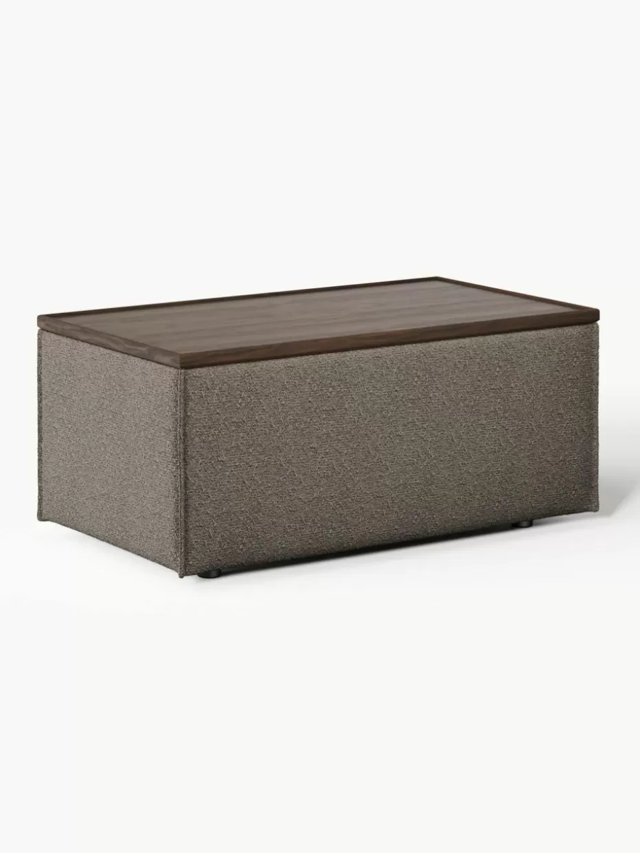 Hocker | Sofaserien-Westwing Collection Sofa-Hocker Lennon aus Bouclé mit Stauraum Bouclé Greige, dunkles Eichenholz