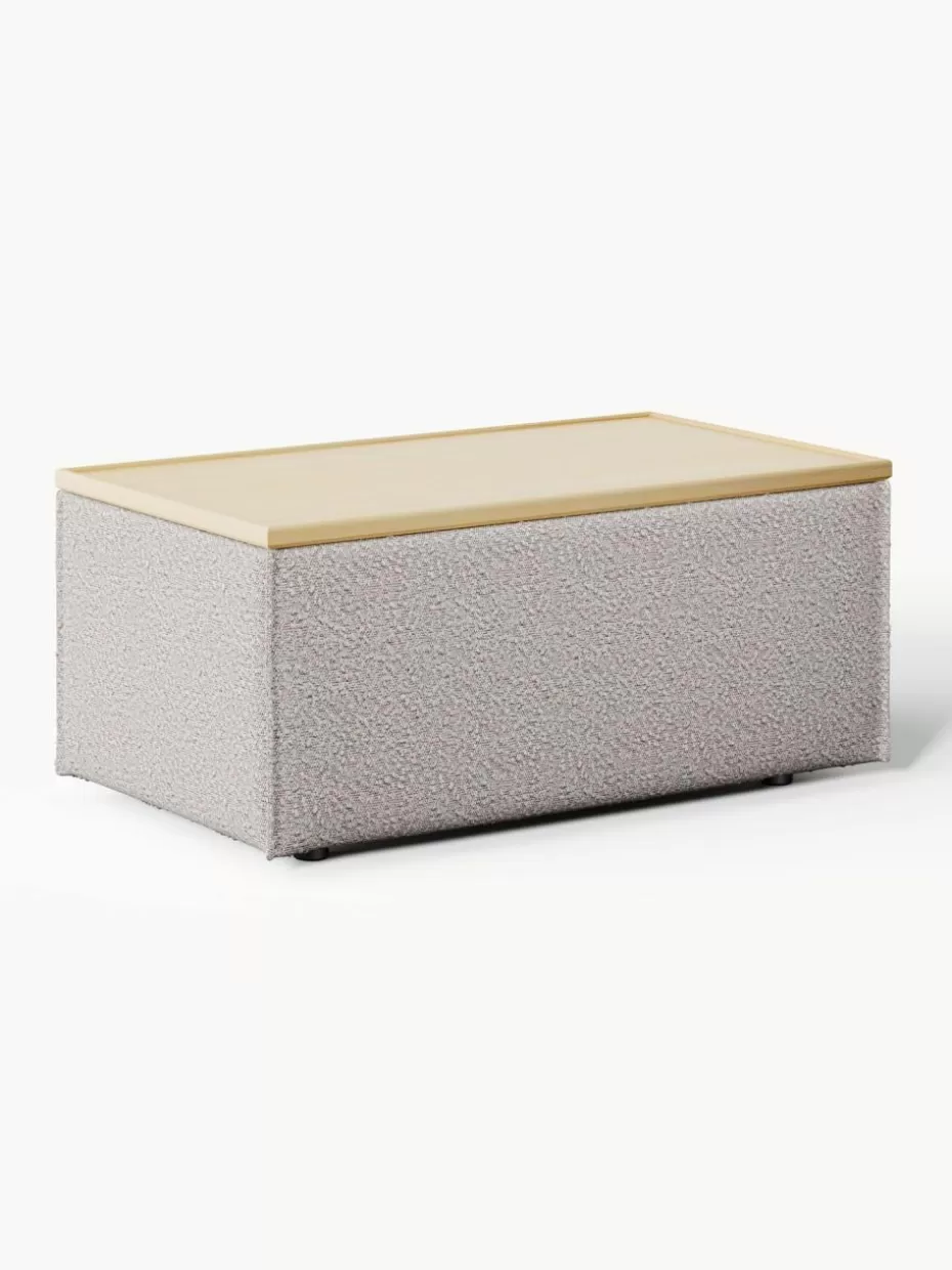 Hocker | Sofaserien-Westwing Collection Sofa-Hocker Lennon aus Bouclé mit Stauraum Bouclé Taupe, helles Eichenholz