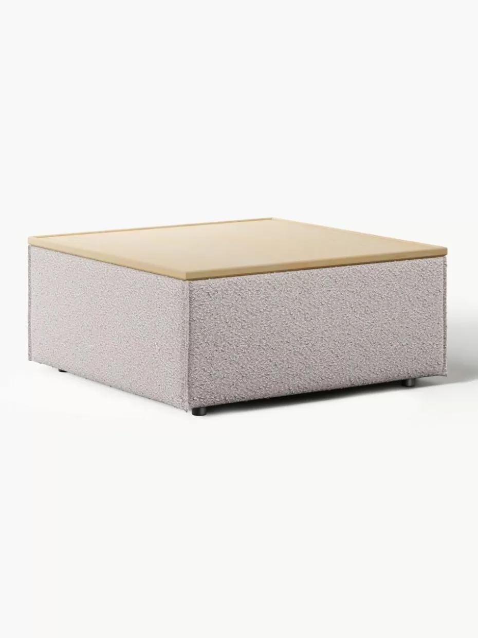Hocker | Sofaserien-Westwing Collection Sofa-Hocker Lennon aus Bouclé mit Stauraum Bouclé Taupe, helles Eichenholz