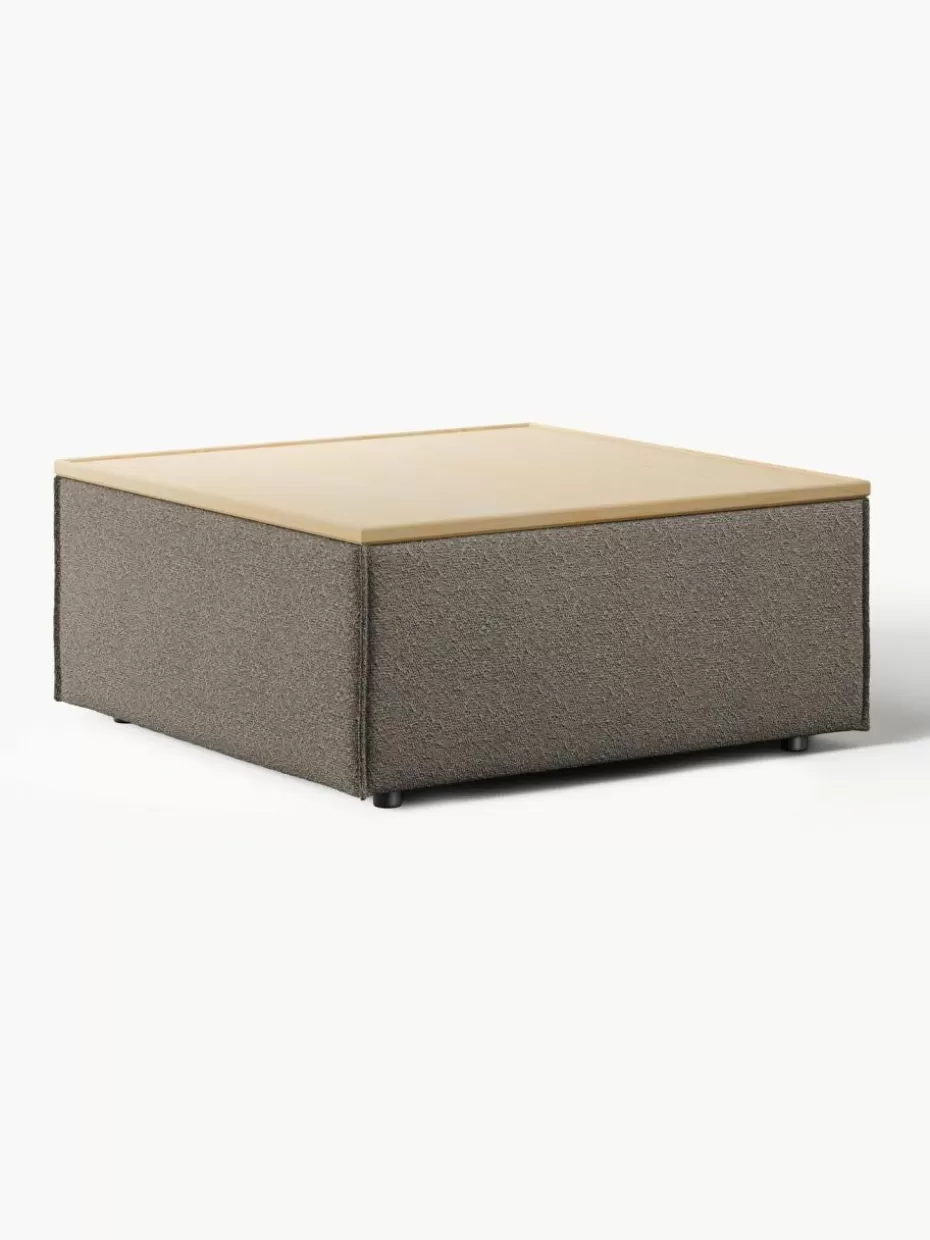 Hocker | Sofaserien-Westwing Collection Sofa-Hocker Lennon aus Bouclé mit Stauraum Bouclé Greige, helles Eichenholz