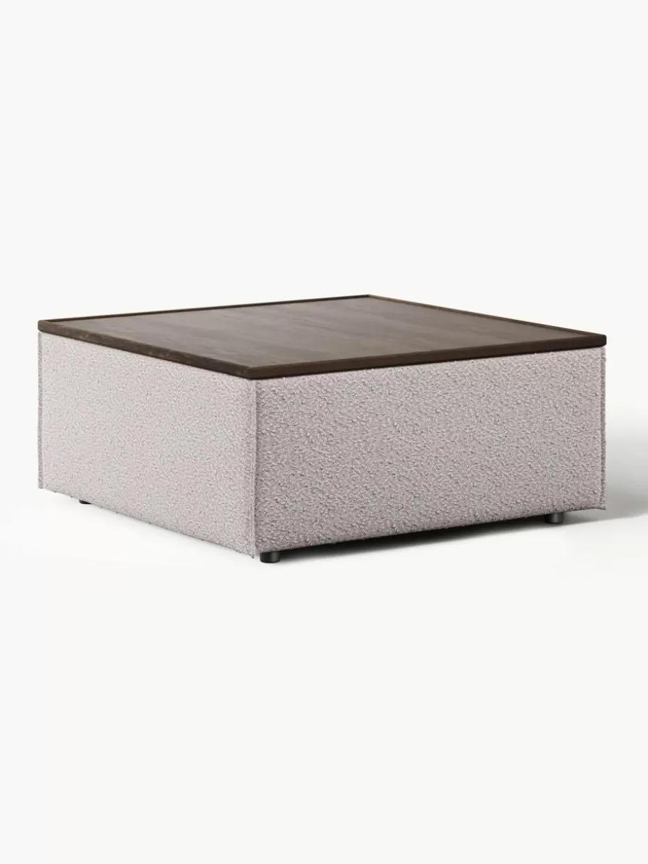 Hocker | Sofaserien-Westwing Collection Sofa-Hocker Lennon aus Bouclé mit Stauraum Bouclé Taupe, dunkles Eichenholz