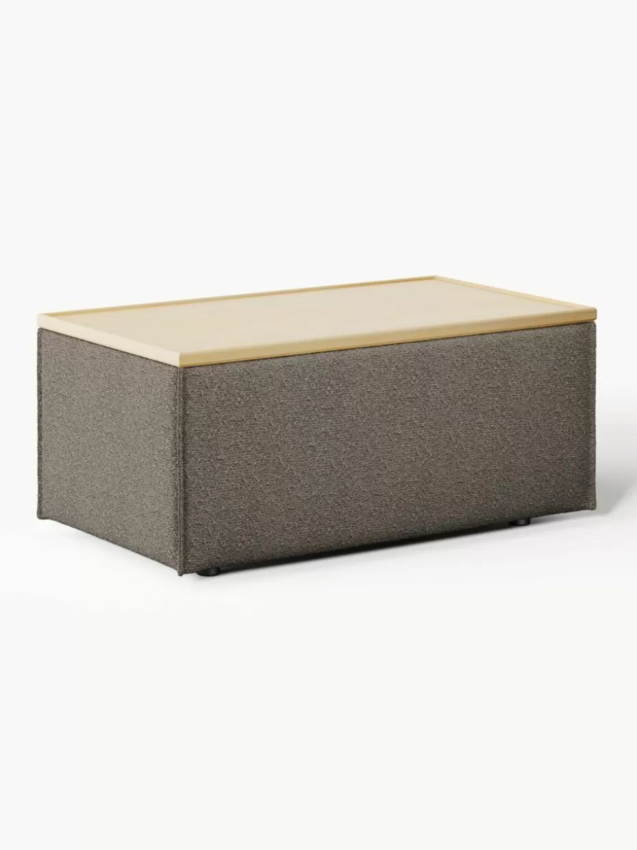 Hocker | Sofaserien-Westwing Collection Sofa-Hocker Lennon aus Bouclé mit Stauraum Bouclé Greige, helles Eichenholz