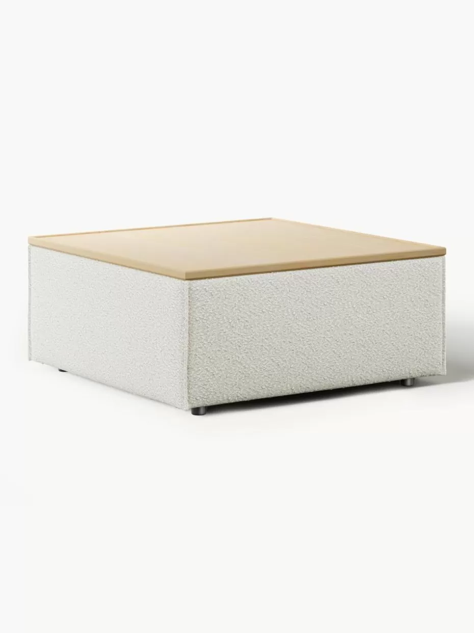 Hocker | Sofaserien-Westwing Collection Sofa-Hocker Lennon aus Bouclé mit Stauraum Bouclé Off White, helles Eichenholz