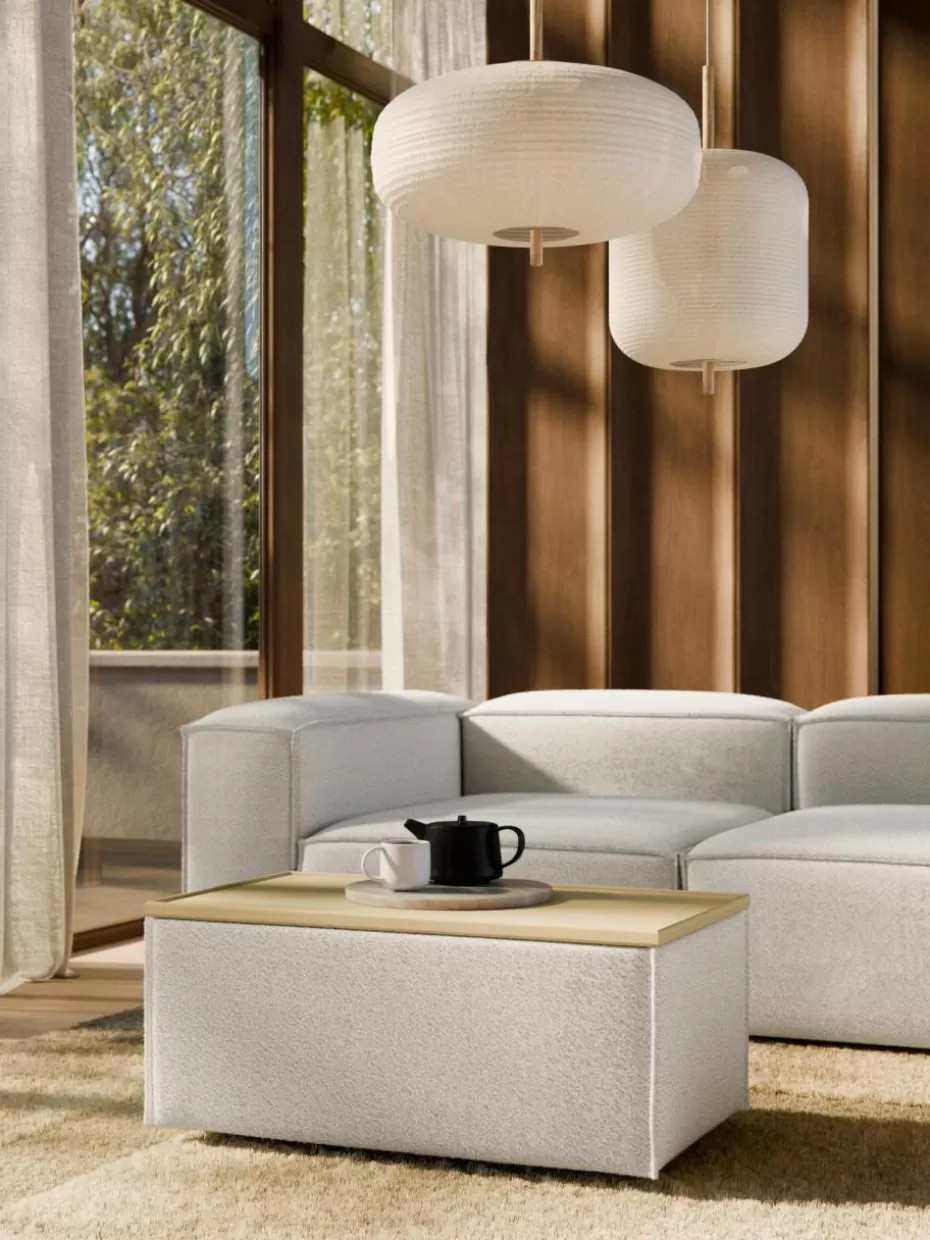 Hocker | Sofaserien-Westwing Collection Sofa-Hocker Lennon aus Bouclé mit Stauraum Bouclé Off White, helles Eichenholz