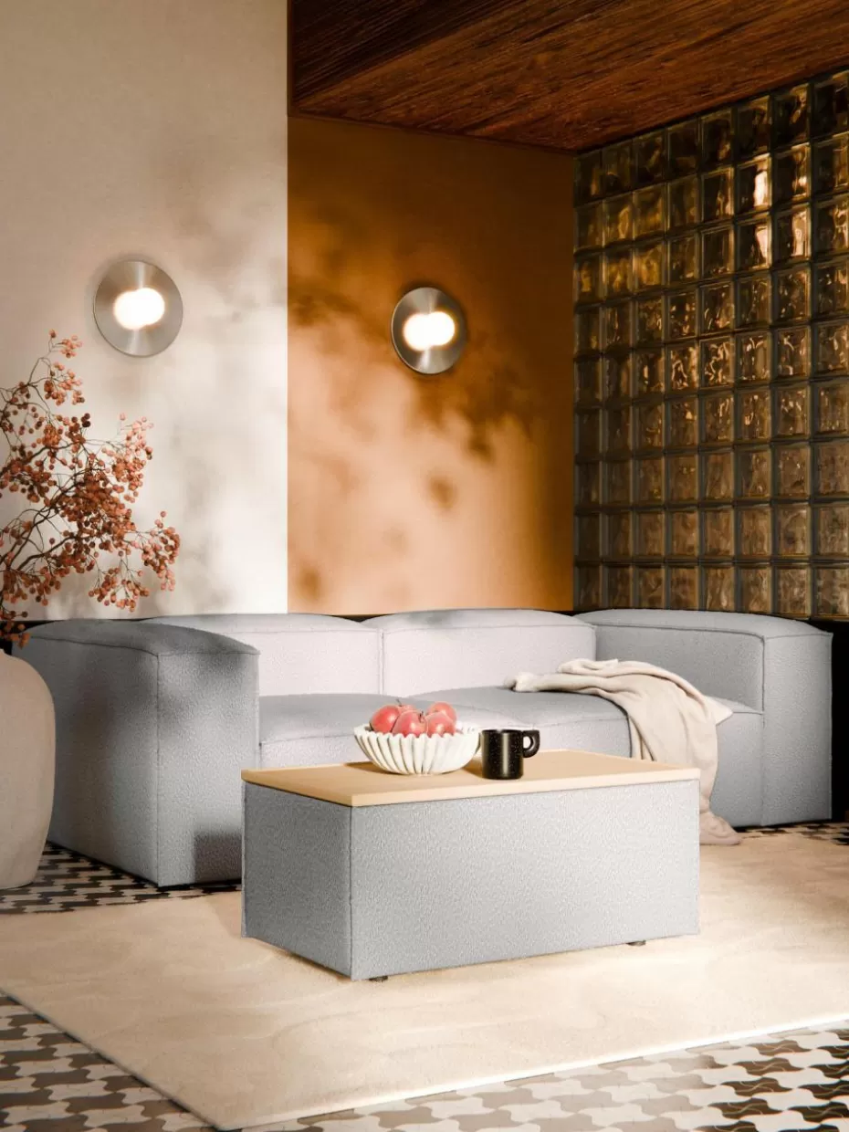 Hocker | Sofaserien-Westwing Collection Sofa-Hocker Lennon aus Bouclé mit Stauraum Bouclé Taupe, helles Eichenholz