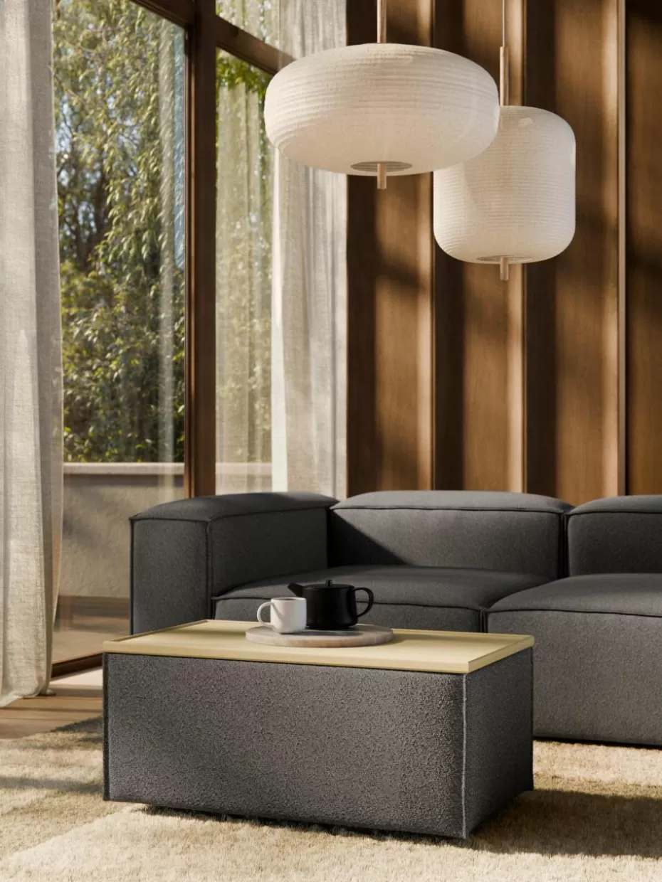 Hocker | Sofaserien-Westwing Collection Sofa-Hocker Lennon aus Bouclé mit Stauraum Bouclé Greige, helles Eichenholz