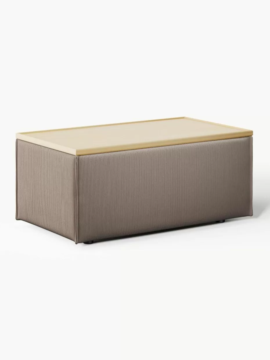Hocker | Couchtische-Westwing Collection Sofa-Hocker Lennon aus Cord mit Stauraum Cord Taupe, helles Eichenholz