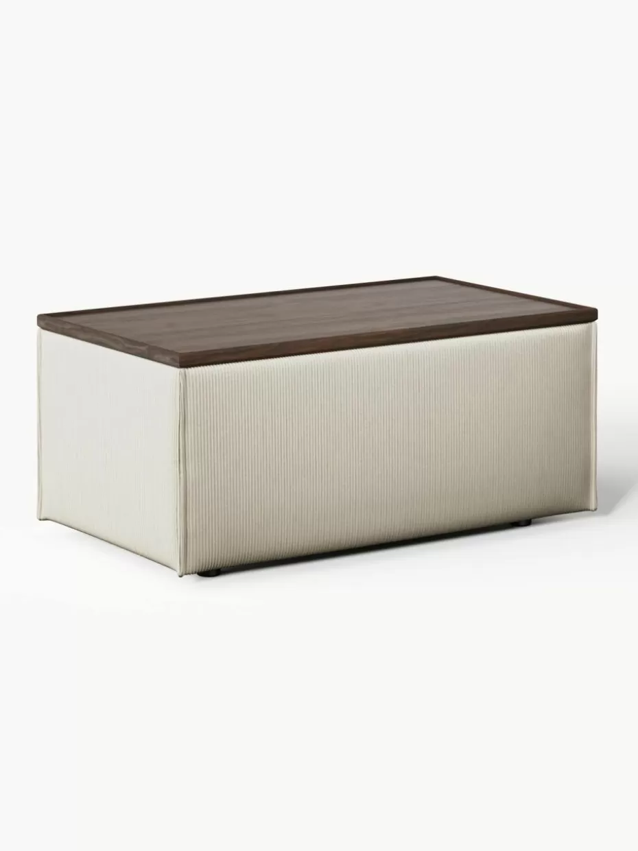 Hocker | Sofaserien-Westwing Collection Sofa-Hocker Lennon aus Cord mit Stauraum Cord Hellbeige, dunkles Eichenholz