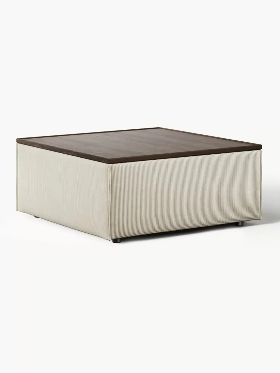 Hocker | Sofaserien-Westwing Collection Sofa-Hocker Lennon aus Cord mit Stauraum Cord Hellbeige, dunkles Eichenholz