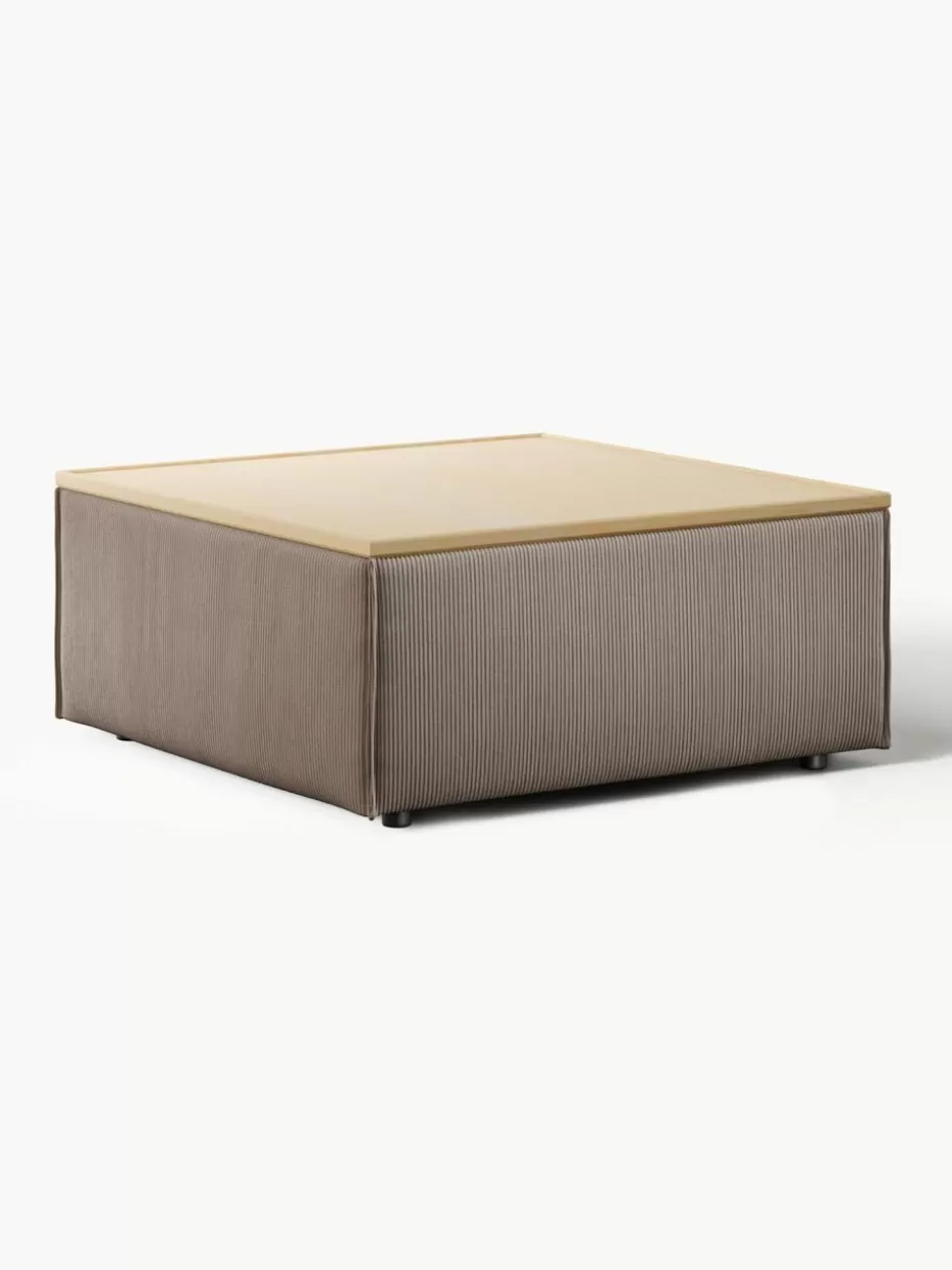 Hocker | Sofaserien-Westwing Collection Sofa-Hocker Lennon aus Cord mit Stauraum Cord Taupe, helles Eichenholz