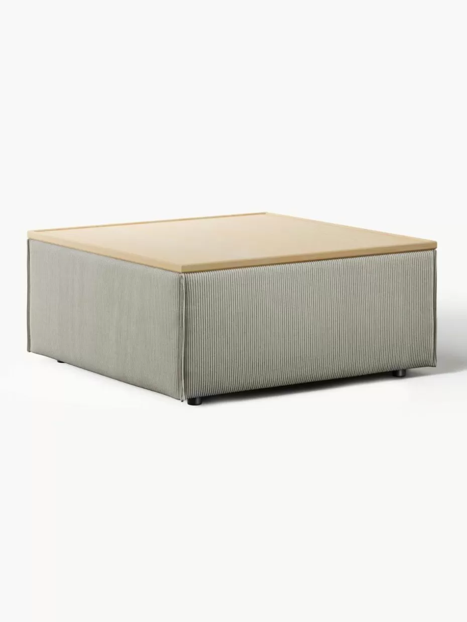 Hocker | Sofaserien-Westwing Collection Sofa-Hocker Lennon aus Cord mit Stauraum Cord Grau, helles Eichenholz
