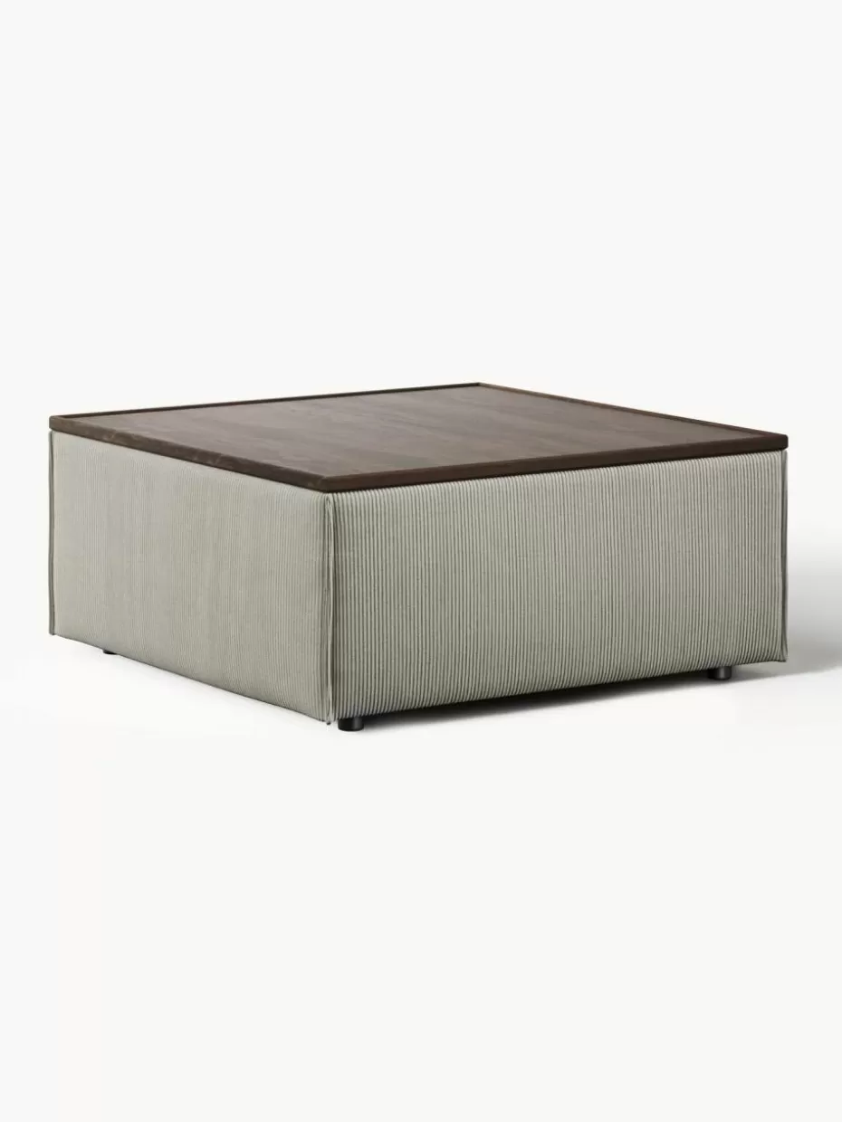 Hocker | Sofaserien-Westwing Collection Sofa-Hocker Lennon aus Cord mit Stauraum Cord Grau, dunkles Eichenholz