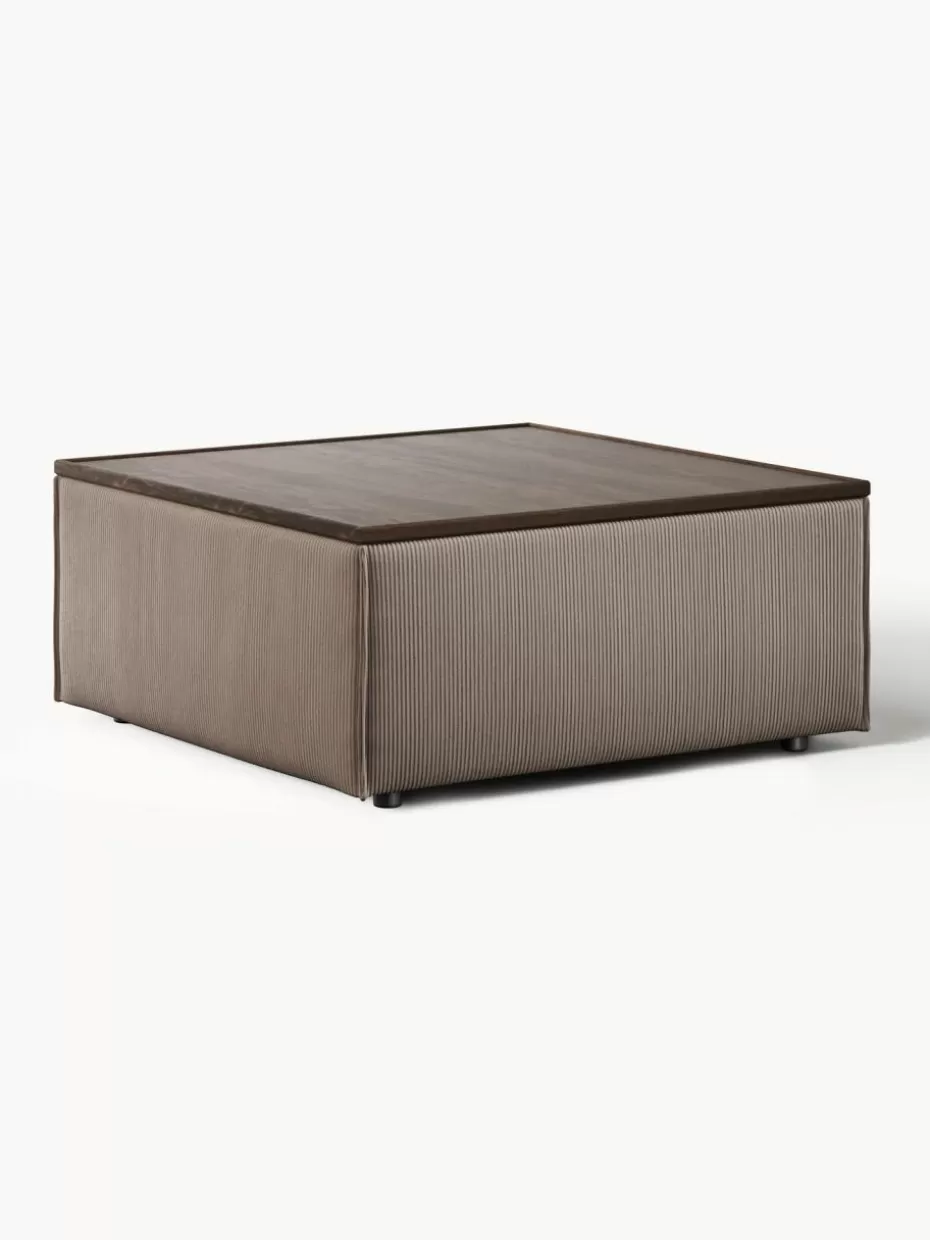 Hocker | Sofaserien-Westwing Collection Sofa-Hocker Lennon aus Cord mit Stauraum Cord Taupe, dunkles Eichenholz