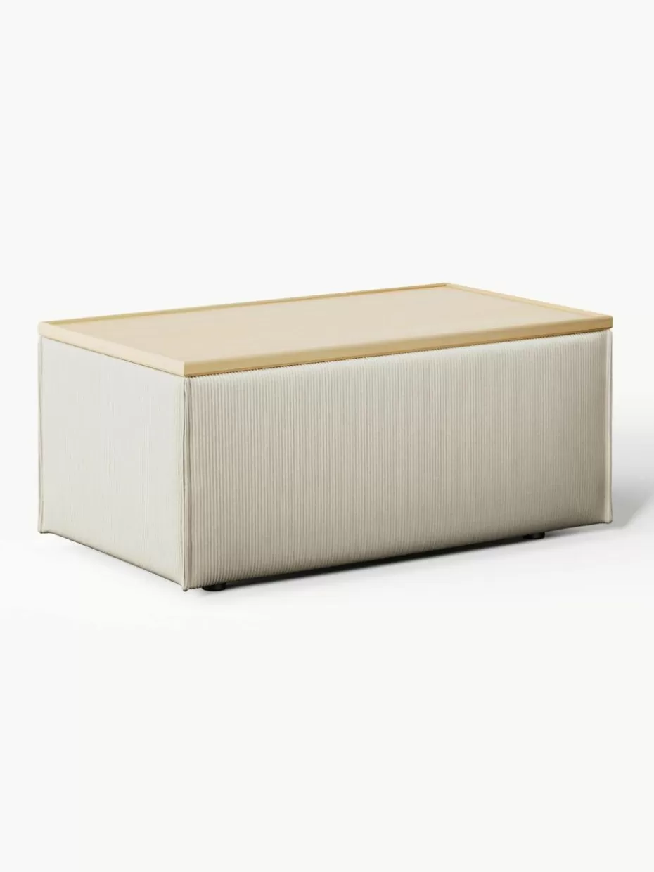 Hocker | Couchtische-Westwing Collection Sofa-Hocker Lennon aus Cord mit Stauraum Cord Hellbeige, helles Eichenholz