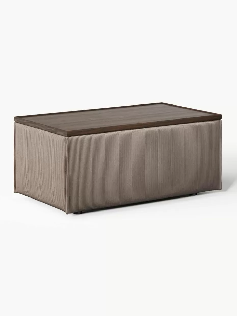 Hocker | Sofaserien-Westwing Collection Sofa-Hocker Lennon aus Cord mit Stauraum Cord Taupe, dunkles Eichenholz