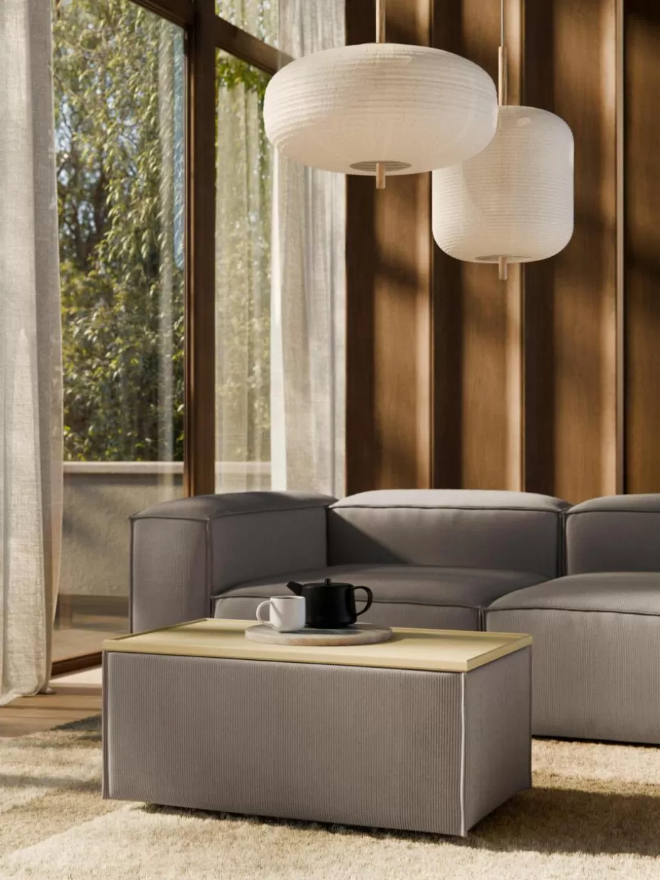 Hocker | Couchtische-Westwing Collection Sofa-Hocker Lennon aus Cord mit Stauraum Cord Taupe, helles Eichenholz