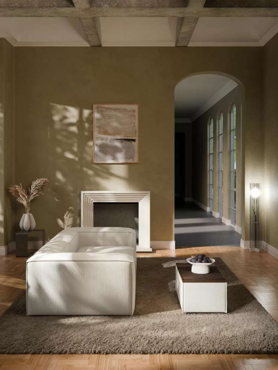 Hocker | Sofaserien-Westwing Collection Sofa-Hocker Lennon aus Cord mit Stauraum Cord Hellbeige, dunkles Eichenholz