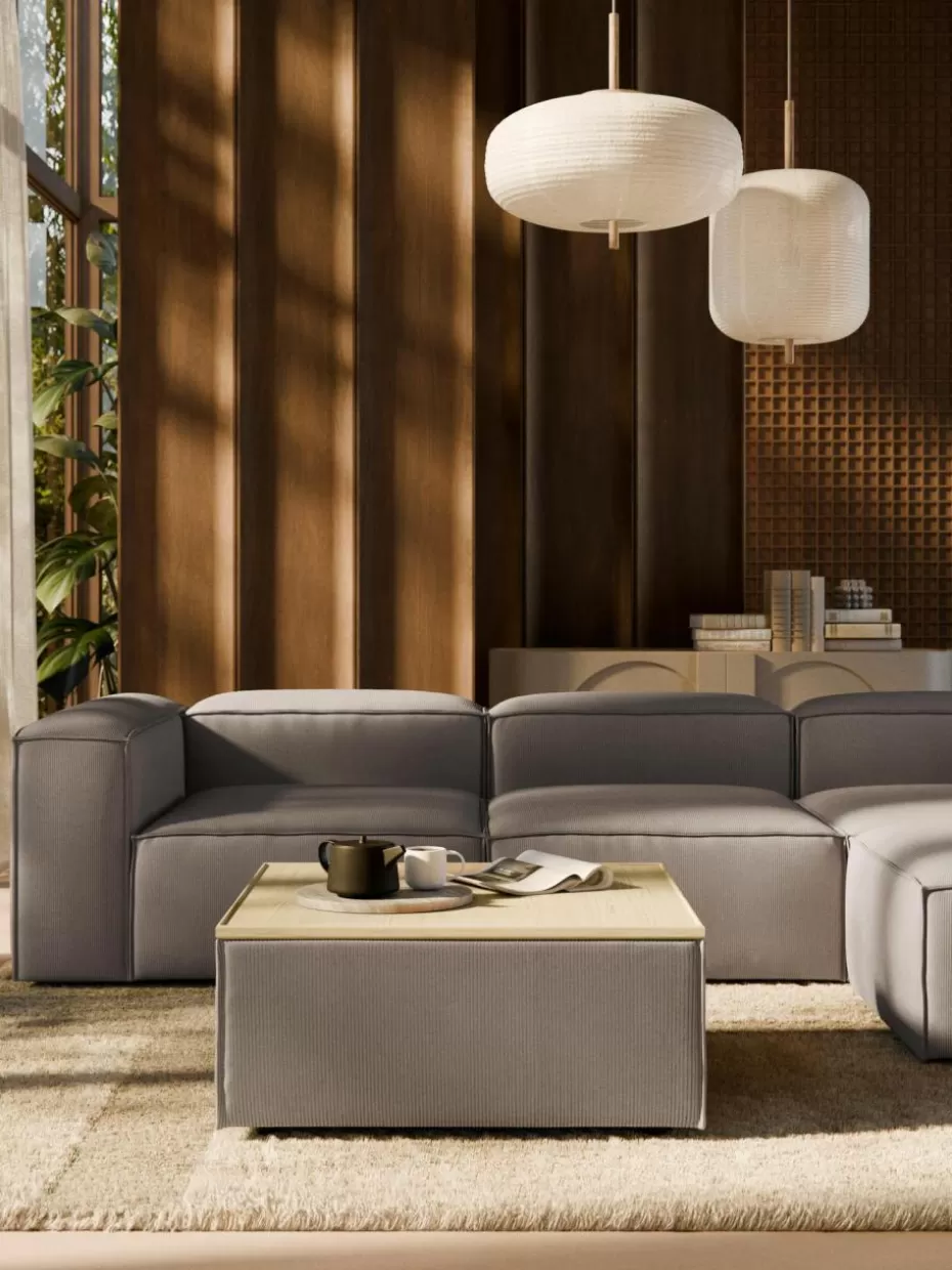 Hocker | Sofaserien-Westwing Collection Sofa-Hocker Lennon aus Cord mit Stauraum Cord Taupe, helles Eichenholz