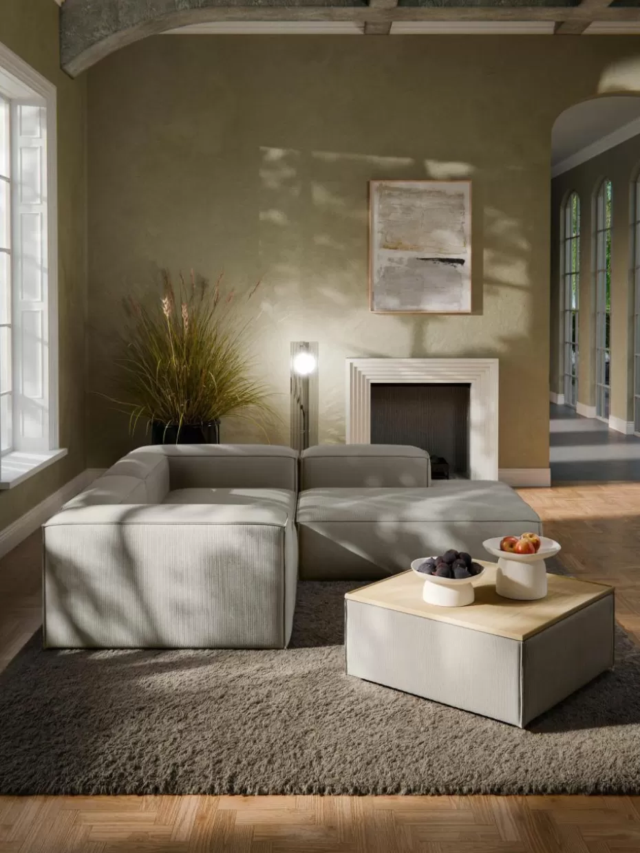 Hocker | Sofaserien-Westwing Collection Sofa-Hocker Lennon aus Cord mit Stauraum Cord Grau, helles Eichenholz